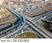 Москва, транспортная развязка. Северо-Восточной хорды и Ховринского путепровода, вид сверху (2018 год). Стоковое фото, фотограф glokaya_kuzdra / Фотобанк Лори