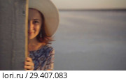 happy smiling girl enjoying sun, dancing and laughs, flirts with you. Стоковое видео, видеограф Ирина Мойсеева / Фотобанк Лори