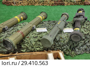 Кубинка, военно-патриотический парк "Патриот", Международный военно-технический форум "Армия-2018". Сирийская экспозиция. Американские ПТРК "Тоу", "Джавелин" и европейский "Милан" захваченные у террористов в Сирии. Редакционное фото, фотограф Игорь Долгов / Фотобанк Лори