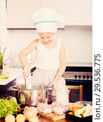 Girl cooking food at domestic kitchen. Стоковое фото, фотограф Яков Филимонов / Фотобанк Лори