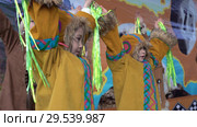 Group of girls dancing in national clothing indigenous inhabitants Kamchatka (2018 год). Редакционное видео, видеограф А. А. Пирагис / Фотобанк Лори