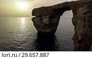 Sea view to Azure window natural arch, now vanished, Gozo island, Malta (2016 год). Стоковое фото, фотограф Сергей Майоров / Фотобанк Лори