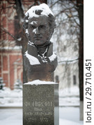 Бюст участника Отечественной войны 1812 года Фонвизина Ивана Александровича на площади Ленина в Бронницах (2019 год). Редакционное фото, фотограф Дмитрий Неумоин / Фотобанк Лори