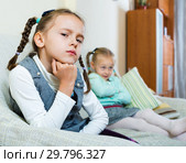 Portrait of two little miserable girls having conflict. Стоковое фото, фотограф Яков Филимонов / Фотобанк Лори