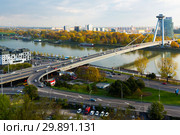 Aerial view of Bratislava with Bridge SNP (2017 год). Стоковое фото, фотограф Яков Филимонов / Фотобанк Лори