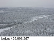 Amazing Wild Olanga River In Frozen Forest. Really Snowly Winter On The North. Aerial,  Paanajärvi, Karelia, Russia. Стоковое фото, фотограф Кирилл Трифонов / Фотобанк Лори