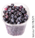 Blueberries in plastic bucket on white background. Стоковое фото, фотограф Яков Филимонов / Фотобанк Лори