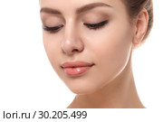 Close up view of young beautiful woman face. Стоковое фото, фотограф Людмила Дутко / Фотобанк Лори