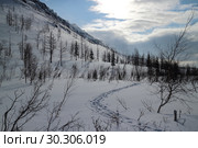 Плато Путорана, полуостров Таймыр. Зимний пейзаж. В 2010 году Плато Путорана было внесено во всемирное наследие ЮНЕСКО. Стоковое фото, фотограф Ирина Рябинина / Фотобанк Лори