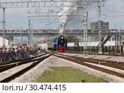 Steam locomotive series P36 0027 in action at the festival of Railway troops of the Russian Federation, Moscow region, Russia (2016 год). Редакционное фото, фотограф Наталья Волкова / Фотобанк Лори