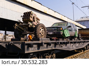Artisanal gunnery and SVBIED of terrorists on a railway flatcar (2019 год). Редакционное фото, фотограф Евгений Харитонов / Фотобанк Лори