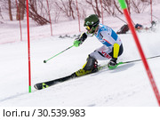 Горнолыжник Масленников Иван Игоревич (Ленинградская область). Чемпионат России по горнолыжному спорту, слалом (2019 год). Редакционное фото, фотограф А. А. Пирагис / Фотобанк Лори
