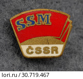 Значок металлический "Социалистический союз молодежи, чсср" (2019 год). Редакционное фото, фотограф Максим Гулячик / Фотобанк Лори