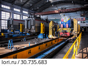 Russia, Khabarovsk, October 22, 2013: Locomotive depot of Khabarovsk, repair shop, locomotives repair. Редакционное фото, фотограф Катерина Белякина / Фотобанк Лори