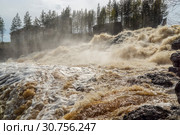 Бушующий водопад Гирвас в Карелии на древнем вулкане Гирвас. Стоковое фото, фотограф Sergei Gorin / Фотобанк Лори