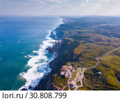 Cabo da Roca Lighthouse. Portuguese Farol de Cabo da Roca is most westerly European extent (2019 год). Стоковое фото, фотограф Яков Филимонов / Фотобанк Лори