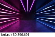 Futuristic Sci-Fi Modern Room With Stripes Shaped Blue And Purple Glowing Neon Lines. Стоковая иллюстрация, иллюстратор Евдокимов Максим / Фотобанк Лори