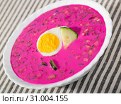 Cold yogurt beetroot soup. Стоковое фото, фотограф Яков Филимонов / Фотобанк Лори