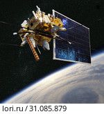 Modern meteorological satellite at the Earth orbit. Стоковая иллюстрация, иллюстратор Александр Володин / Фотобанк Лори