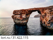 Sea view to Azure window natural arch, now vanished, Gozo island Malta (2016 год). Стоковое фото, фотограф Сергей Майоров / Фотобанк Лори