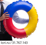 Young businessman with life buoy isolated on white background. Стоковое фото, фотограф Elnur / Фотобанк Лори