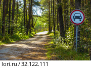 Road in the forest with a road sign. Стоковое фото, фотограф Юрий Бизгаймер / Фотобанк Лори