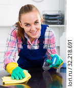 portrait of young woman cleaning. Стоковое фото, фотограф Яков Филимонов / Фотобанк Лори