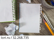 Torn crumpled notebook sheet. Стоковое фото, фотограф Яков Филимонов / Фотобанк Лори