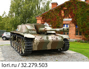 Sturmgeschutz III (StuG III) assault gun was Germany most-produced fully tracked armoured fighting vehicle. In 1943, Finland bought 30 Sturmgeschutz. It is StuG III Ps.531-14 Vappu (2019 год). Редакционное фото, фотограф Валерия Попова / Фотобанк Лори