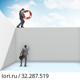 Businessman saving colleague with lifebuoy. Стоковое фото, фотограф Elnur / Фотобанк Лори