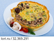 Delicious french kish cooked with cheese and mushrooms. Стоковое фото, фотограф Яков Филимонов / Фотобанк Лори
