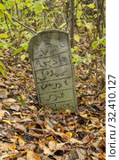 Городское кладбище. Могильный камень с мусульманской вязью. City cemetery. Tombstone with Muslim ligature. (2019 год). Редакционное фото, фотограф Евгений Романов / Фотобанк Лори