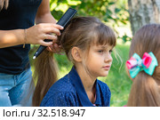 Девушка на природа причесывает расческой волосы девочке. Стоковое фото, фотограф Иванов Алексей / Фотобанк Лори