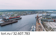 Tanker vessel repair in dry dock Shipyard, Drone shot. Стоковое фото, фотограф Aleksejs Bergmanis / Фотобанк Лори