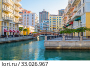 Doha, Qatar - Nov 23. 2019. District Qanat Quartier on Pearl Island. Редакционное фото, фотограф Володина Ольга / Фотобанк Лори