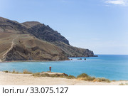 Meganom mountain range and beach, as well as the peninsula and cape in southeastern Crimea between (2016 год). Стоковое фото, фотограф katalinks / Фотобанк Лори