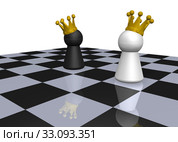 figures with crown on chessboard - 3d illustration. Стоковое фото, фотограф Jörg Röse-Oberreich / PantherMedia / Фотобанк Лори