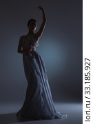 The beautiful ballerina dancing in blue long dress. Стоковое фото, фотограф Volodymyr Melnyk / PantherMedia / Фотобанк Лори
