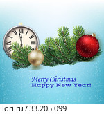 Illustration of clock and Christmas decorations. Стоковое фото, фотограф Andrey Lipinskiy / PantherMedia / Фотобанк Лори