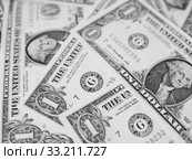 Black and white Dollar notes 1 Dollar. Стоковое фото, фотограф Claudio Divizia / Smarterpix / Фотобанк Лори