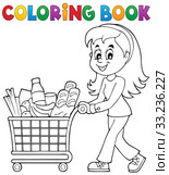 Coloring book woman with shopping cart. Стоковое фото, фотограф Klara Viskova / PantherMedia / Фотобанк Лори