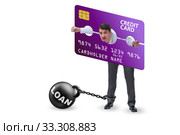 Businessman in credit card burden concept in pillory. Стоковое фото, фотограф Elnur / Фотобанк Лори