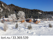 View of the winter Altai, the village of Artybash on the Bank of the Biya river. Altai Republic, Russia (2020 год). Стоковое фото, фотограф Наталья Волкова / Фотобанк Лори