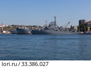 Корабль-разведчик "Иван Хурс" в Севастопольском морском порту, Крым (2019 год). Редакционное фото, фотограф Николай Мухорин / Фотобанк Лори