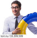 Young businessman with life buoy isolated on white background. Стоковое фото, фотограф Elnur / Фотобанк Лори
