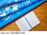 Close-up of the UN blue flag. Стоковое фото, фотограф Pavel Biryukov / Фотобанк Лори