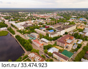 Panoramic aerial view of city of Gus-Khrustalny, Vladimir region (2018 год). Стоковое фото, фотограф Яков Филимонов / Фотобанк Лори