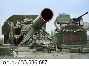 Sambek, Rostov Region, Russia, June 28, 2019: The gun of the Russian self-propelled mortar 2C4 Tulip. Редакционное фото, фотограф Олег Белов / Фотобанк Лори