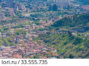 Panoramic view of Tbilisi city from   Mt Mtatsminda, old town and modern architecture.  Georgia. Стоковое фото, фотограф Николай Коржов / Фотобанк Лори