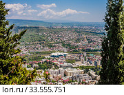 Panoramic view of Tbilisi city from   Mt Mtatsminda, old town and modern architecture.  Georgia. Стоковое фото, фотограф Николай Коржов / Фотобанк Лори